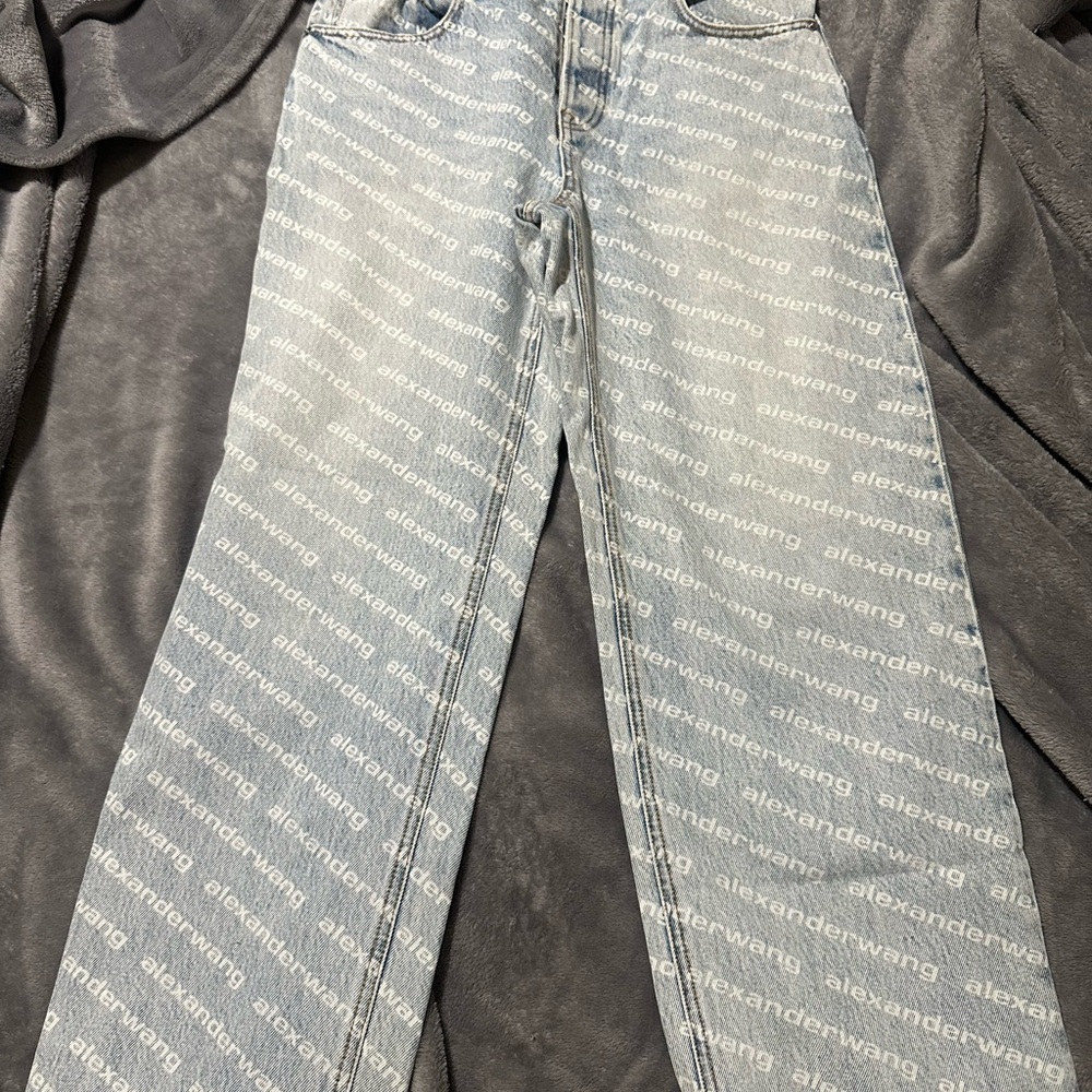 Alexander Wang Light Blue Logo Straight Leg Jeans